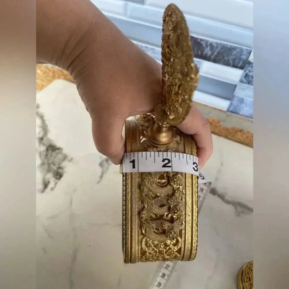 Ormolu Large Cherub Perfume Bottle w/ Amber Glass - Gold Gilt - Vintage - Picture 13 of 13